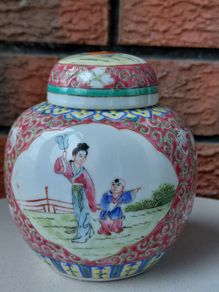 Antique Chinese Famille Rose Lidded Ginger Jar
