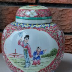 Antique Chinese Famille Rose Lidded Ginger Jar