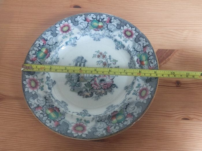 Fabulous Antique, 1850s Polychrome Transferware Plate with Hand Painted Elements by Francis Morley and Co. in the Rare "Cleopatra" Pattern, Circa 1845-1858