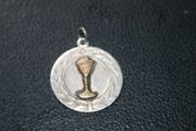 Vintage Art Deco  Antique Sterling Silver and Gold Eucharist Communion Bread and Wine Catholic Medal Pendant