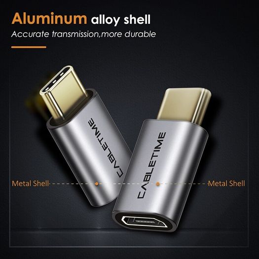 Cabletime Aluminum Alloy OTG Micro USB (Female) to USB-C (Male) QC 3.0/2.0 Charger & Sync Convertor Adapter (Brand New/Warranty)