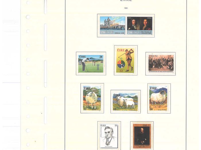 Collection. ireland 1985-1991 commemorative and definitive stamps on Lighthouse (Leuchtturm) pages 57-80 Mint Never Hinged (MNH). I note all commemorative stamps and definitive stamps including Irish Heritage & Treasures set.