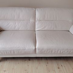 White Leather 3 Seater Couch Sofa