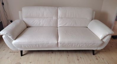 White Leather 3 Seater Couch Sofa