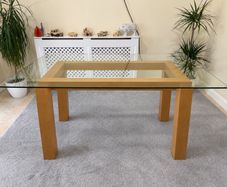 Modern Glass Dining Table with Wooden Frame
