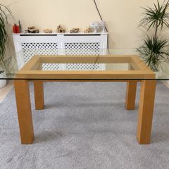 Modern Glass Dining Table with Wooden Frame