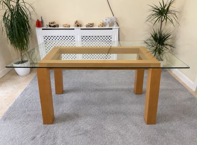 Modern Glass Dining Table with Wooden Frame