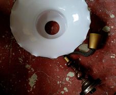 Antique opaline glass shade with oak pull