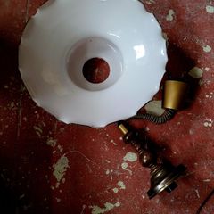 Antique opaline glass shade with oak pull