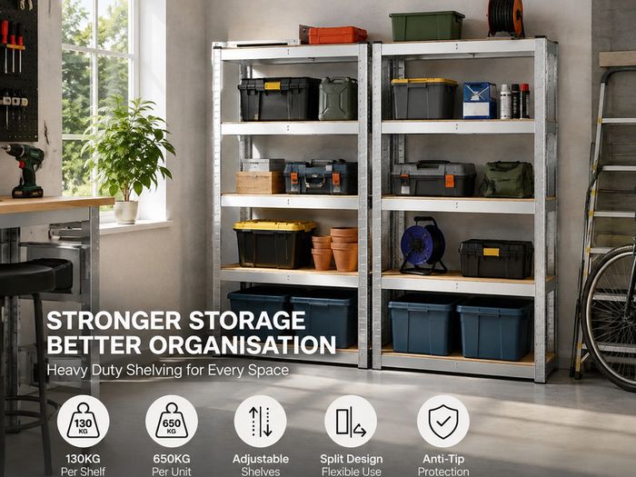 Set of 2 Heavy Duty Garage Storage Shelving Units 650kg Capacity Each