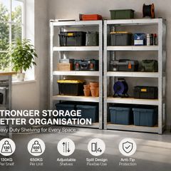 Set of 2 Heavy Duty Garage Storage Shelving Units 650kg Capacity Each