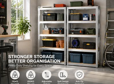 Set of 2 Heavy Duty Garage Storage Shelving Units 650kg Capacity Each