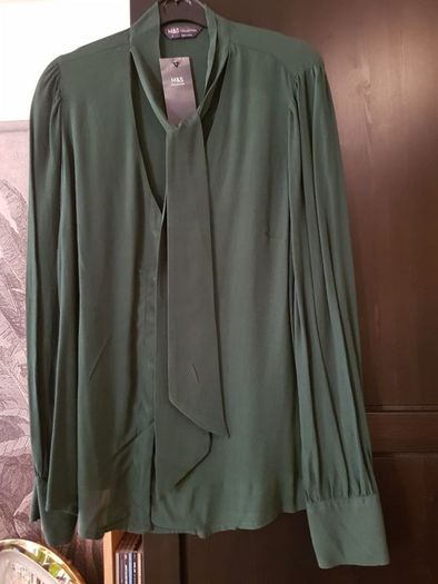 M&S green shirt, blouse, tie neck, size 8, NEW