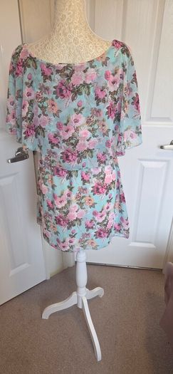 Beauty Angel Mint Floral Boho Tea Dress Chiffon Overlay Size M/L