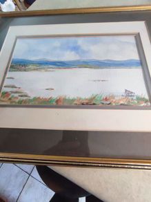 Signed watercooler framed picture seascape of west of ireland.