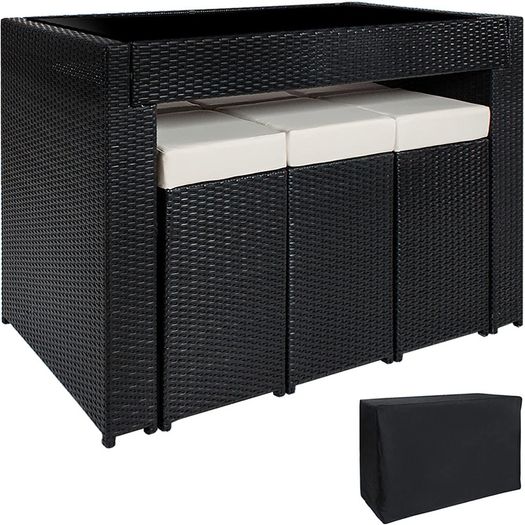 POLY Rattan Aluminum Bar Set with 6 Bar Stools and two Sets Plus Protective Case Cover/Stainless Steel Screws