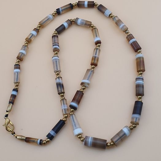 Authentic Antique Yemeni Banded Agate Beads Necklace 22 inches