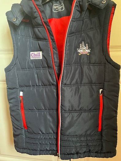 O'Neills CORK GAA Padded Puffer Gilet  jacket Navy. CORCAIGH. Detachable hood.  Size small adult. In Excellent condition