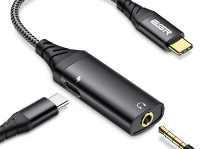 2-in-1 USB-C PD Headphone Jack Adapter [Type-C to 3.5 mm Audio Adapter for Aux, Stereo, Earphones, Headsets] [Braided Nylon Cable]