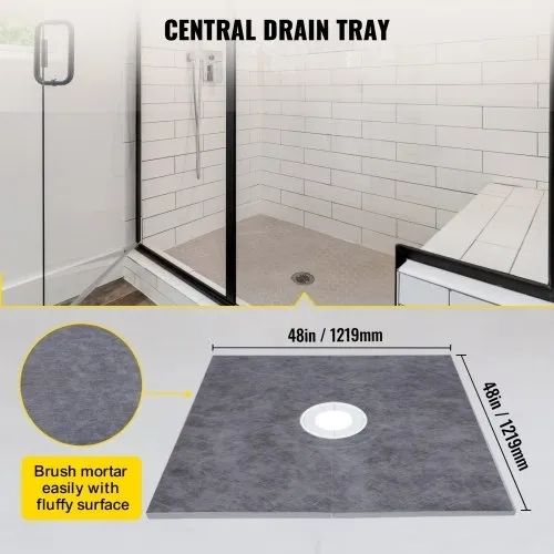 Shower Curb Kit, 48"x48" Watertight Shower Curb Overlay with 4\" PVC Central Bonding Flange, 4\" Stainless Steel Grate
