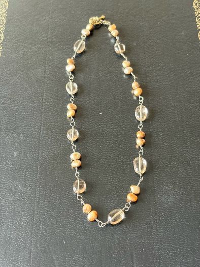 silver necklace with natural stones