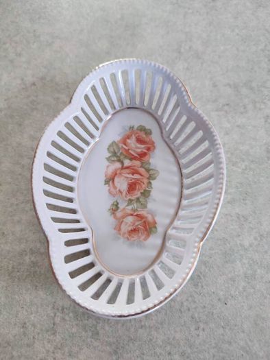 SET OF 2 Bavaria Schumann reticulated tray or dish hand painted floral pattern perfect dresser dish