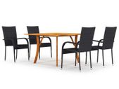 5 Piece Garden Dining Set Black