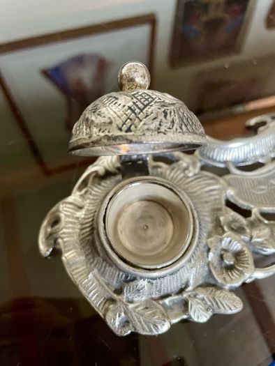 Vintage Art Nouveau Style Inkwell with Pen Tray Ink Pot Insert and Glass Dip Pen