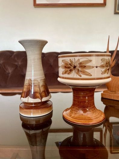 Vintage Set Jersey Pottery Planter Vase and Posy Vase Hand Painted 1970s