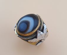 Vintage Beautiful Suliemani Eye Agate Brass & Silver Inlay Flower Desgin Adjustable Ring