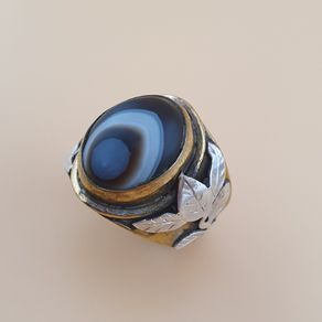Vintage Beautiful Suliemani Eye Agate Brass & Silver Inlay Flower Desgin Adjustable Ring