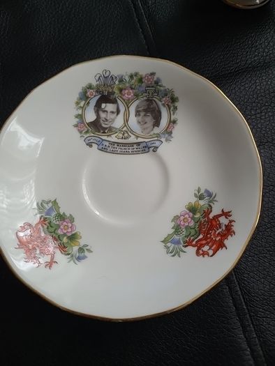 Queen Anne teacup and saucer celebrating the marriage of Charles and Diana
