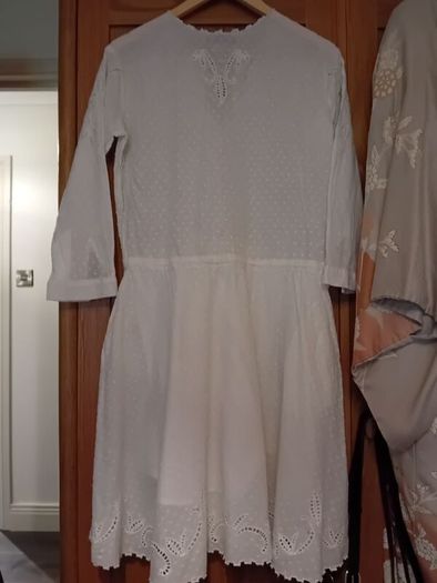 The Kooples Women's White Stitched Dots Embroidered Lace Cottagecore Dress M