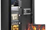 Single Door 99 L Safe Box with Key Lock &amp; Password, Safe Lock Box with Fireproof Bag, Key Rack, LED Light, and 2 Shelves for Money, Documents, Jewelry, and Valuables, Black