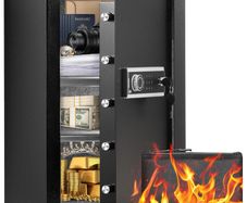 Single Door 99 L Safe Box with Key Lock & Password, Safe Lock Box with Fireproof Bag, Key Rack, LED Light, and 2 Shelves for Money, Documents, Jewelry, and Valuables, Black