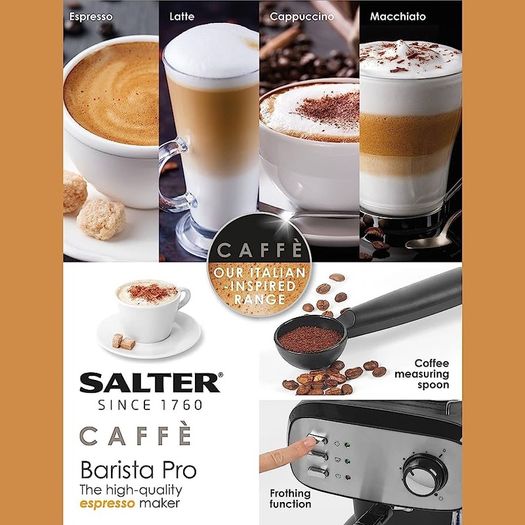 Barista Pro Espresso Machine, Cappuccino, Latte and Coffee Maker, 15-Bar Pressure Pump, Milk Frothing Wand, Removable Drip Tray (FREE SHIPPING)