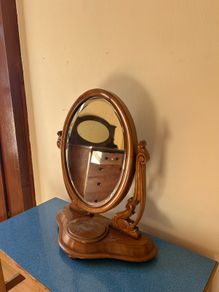 Vintage oval wooden dressing table mirror