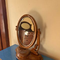 Vintage oval wooden dressing table mirror