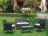 Garden Lounge Set, Balcony Furniture Set for 4 People, 7 Pieces, with Table, Seat Cushion, Washable, Plastic, Flat Rattan Look, for Balcony or Patio