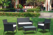 Garden Lounge Set, Balcony Furniture Set for 4 People, 7 Pieces, with Table, Seat Cushion, Washable, Plastic, Flat Rattan Look, for Balcony or Patio