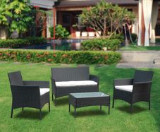 Garden Lounge Set, Balcony Furniture Set for 4 People, 7 Pieces, with Table, Seat Cushion, Washable, Plastic, Flat Rattan Look, for Balcony or Patio