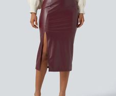 Halara Wine High Waisted Tummy Control 2-in- Faux Leather Skirt