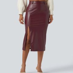 Halara Wine High Waisted Tummy Control 2-in- Faux Leather Skirt