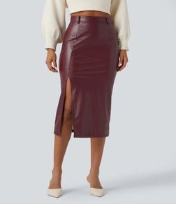 Halara Wine High Waisted Tummy Control 2-in- Faux Leather Skirt