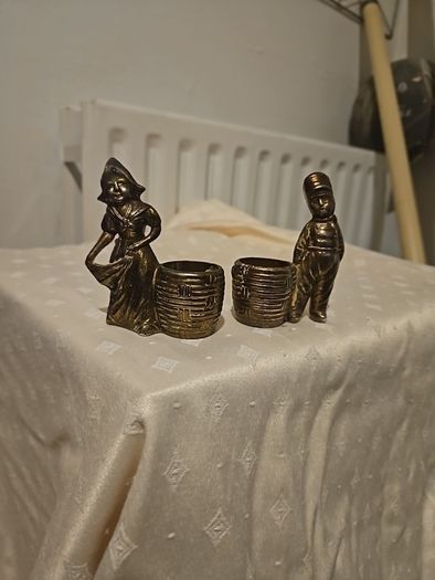 Vintage Pair of Metal Dutch Boy & Girl candle holders