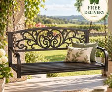 Hanging Bench Metal Brown Weatherproof Swing with Chains Hanging ChairSeater Garden Bench