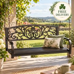 Hanging Bench Metal Brown Weatherproof Swing with Chains Hanging ChairSeater Garden Bench