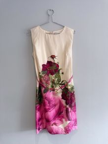 Pre Owned Marc Angelo Floral Satin Shift Dress with Matching Belt