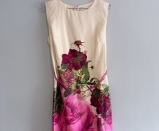 Pre Owned Marc Angelo Floral Satin Shift Dress with Matching Belt