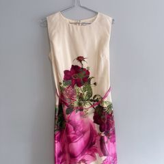 Pre Owned Marc Angelo Floral Satin Shift Dress with Matching Belt
